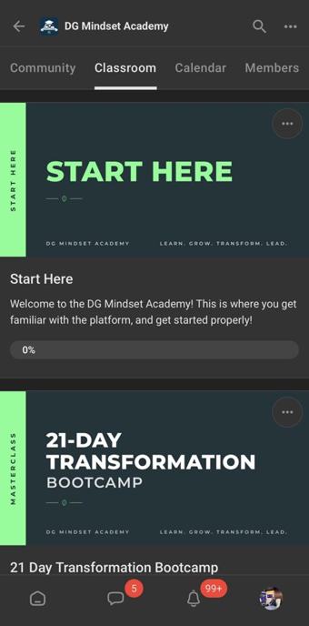 The Academy classroom on Skool, showing the Start Here course